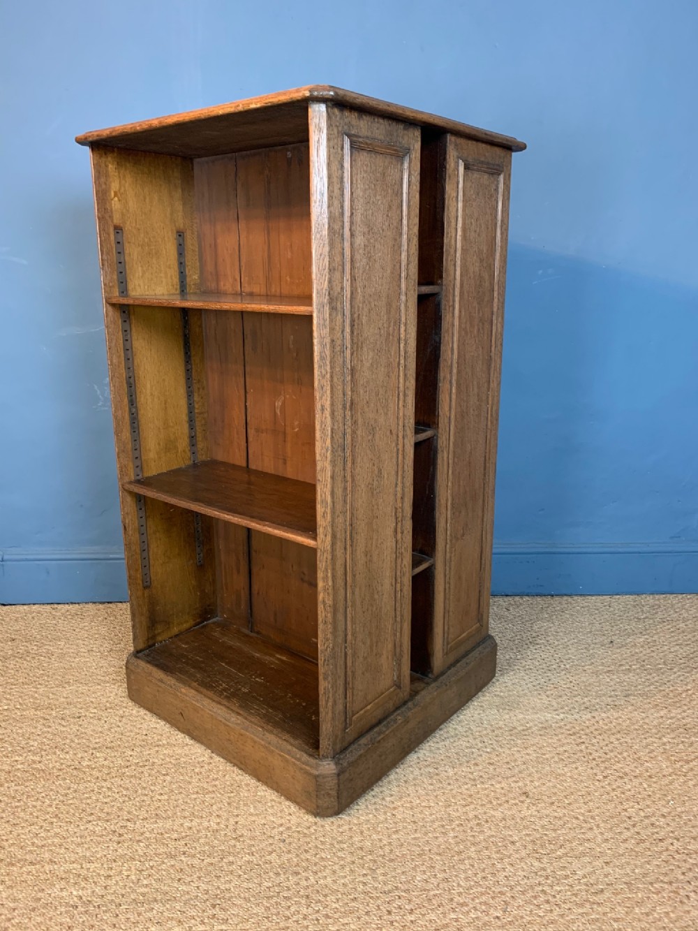 An unusual Edwardian oak freestanding revolving bookcase circa 1910