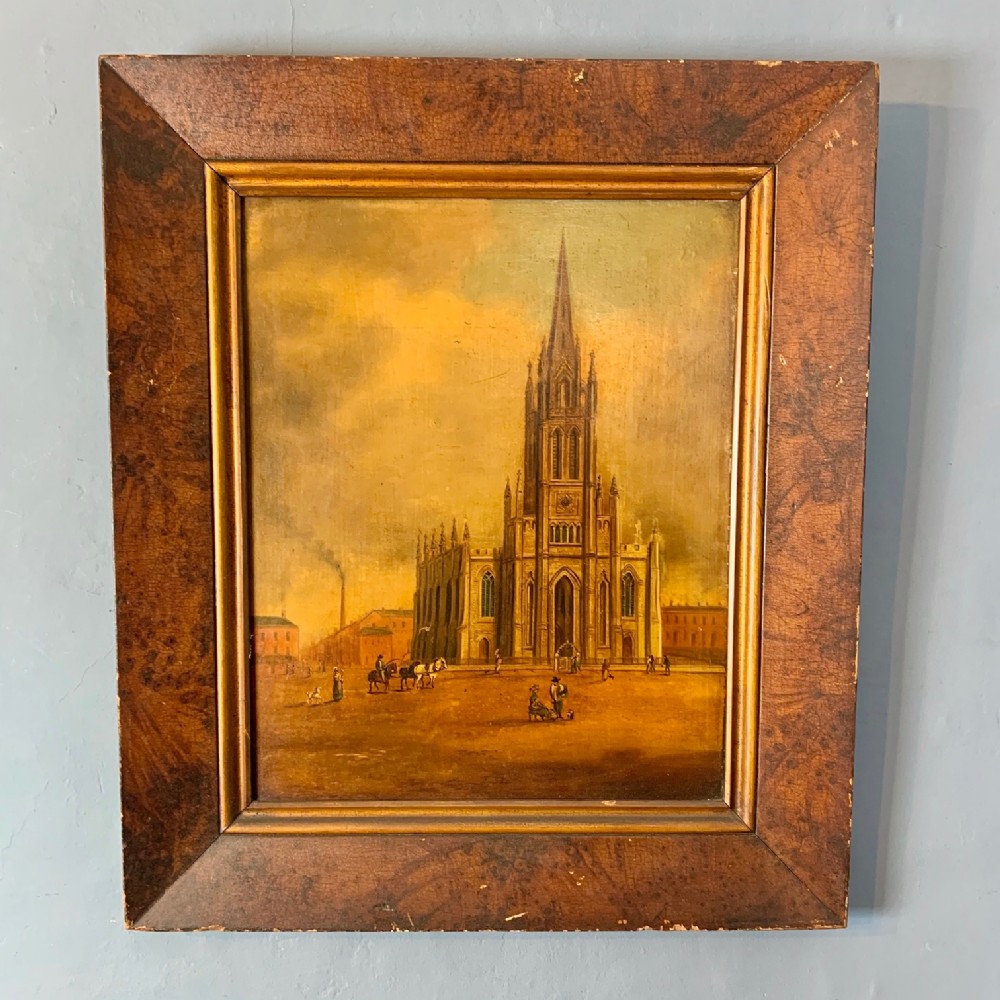 A Regency English provincial school oil on board of Christ Church Doncaster circa 1830 .