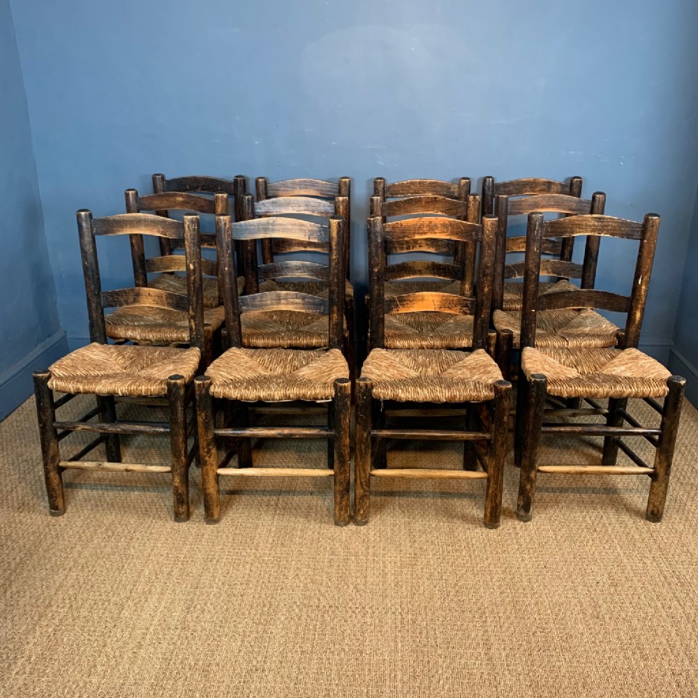 A set of twelve Scottish pine kitchen chairs circa 1880