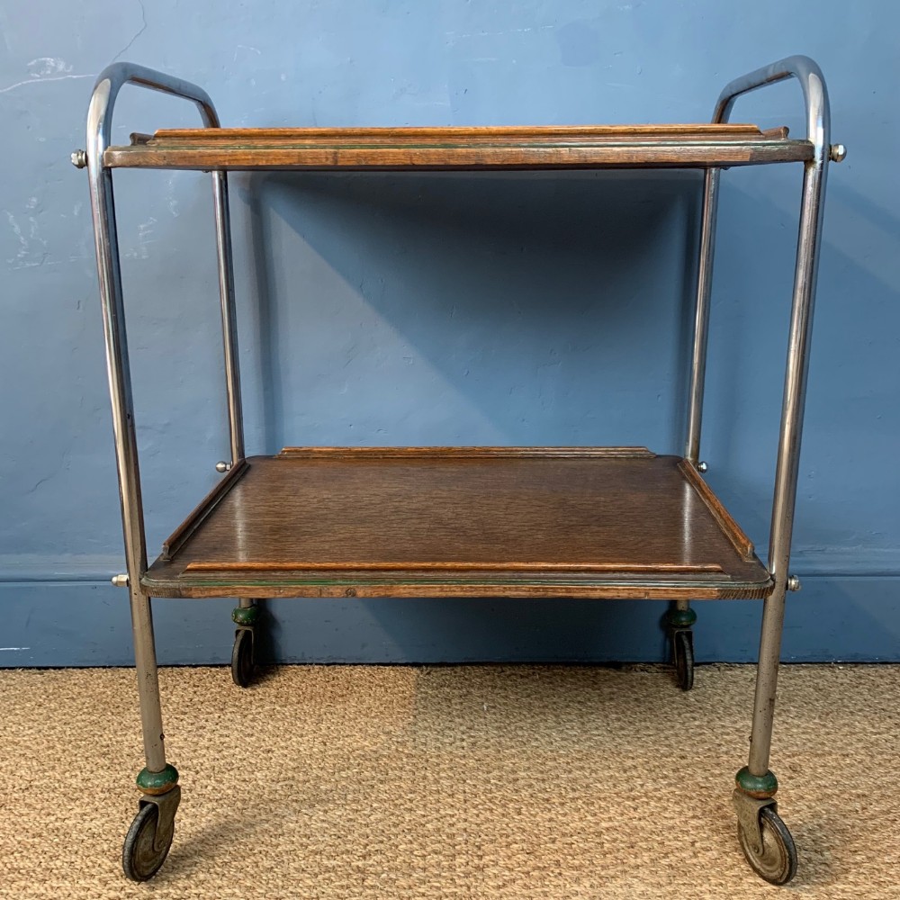 An English Art Deco oak and Chrome Trolley circa 1930