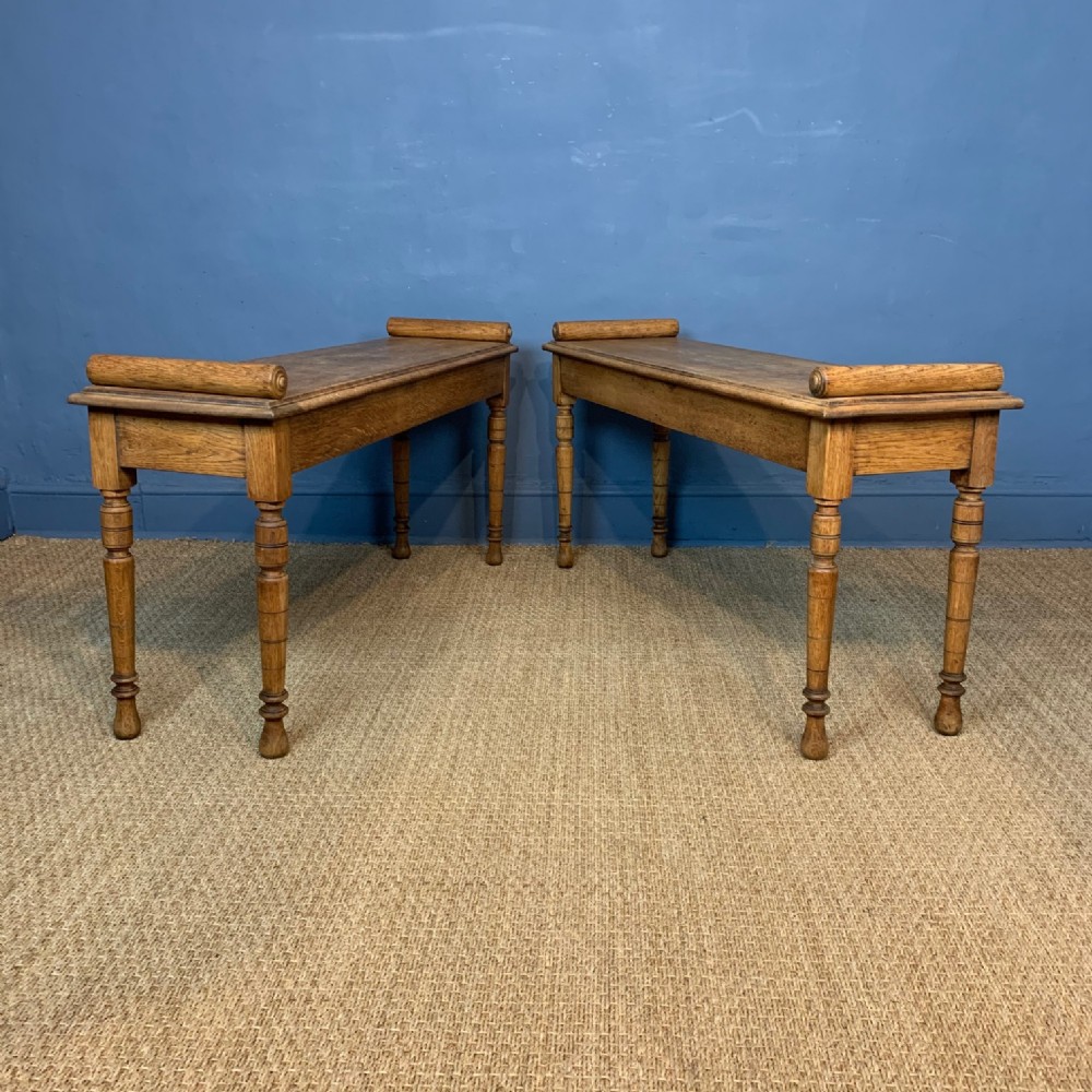 A pair of Victorian Aesthetic Movement Oak Hall benches circa 1880