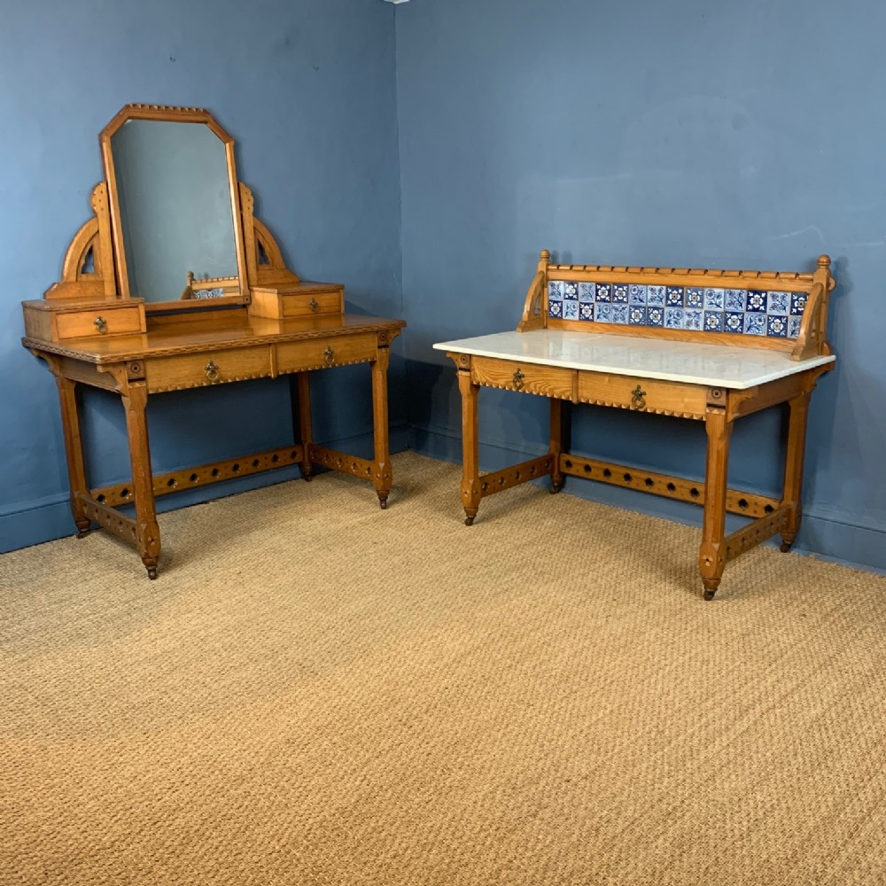 A Gothic Reform ash and marquetry bedroom pair circa 1865 in the style of Charles Bevan