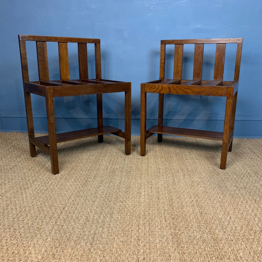 A pair of Edwardian oak luggage racks c 1910