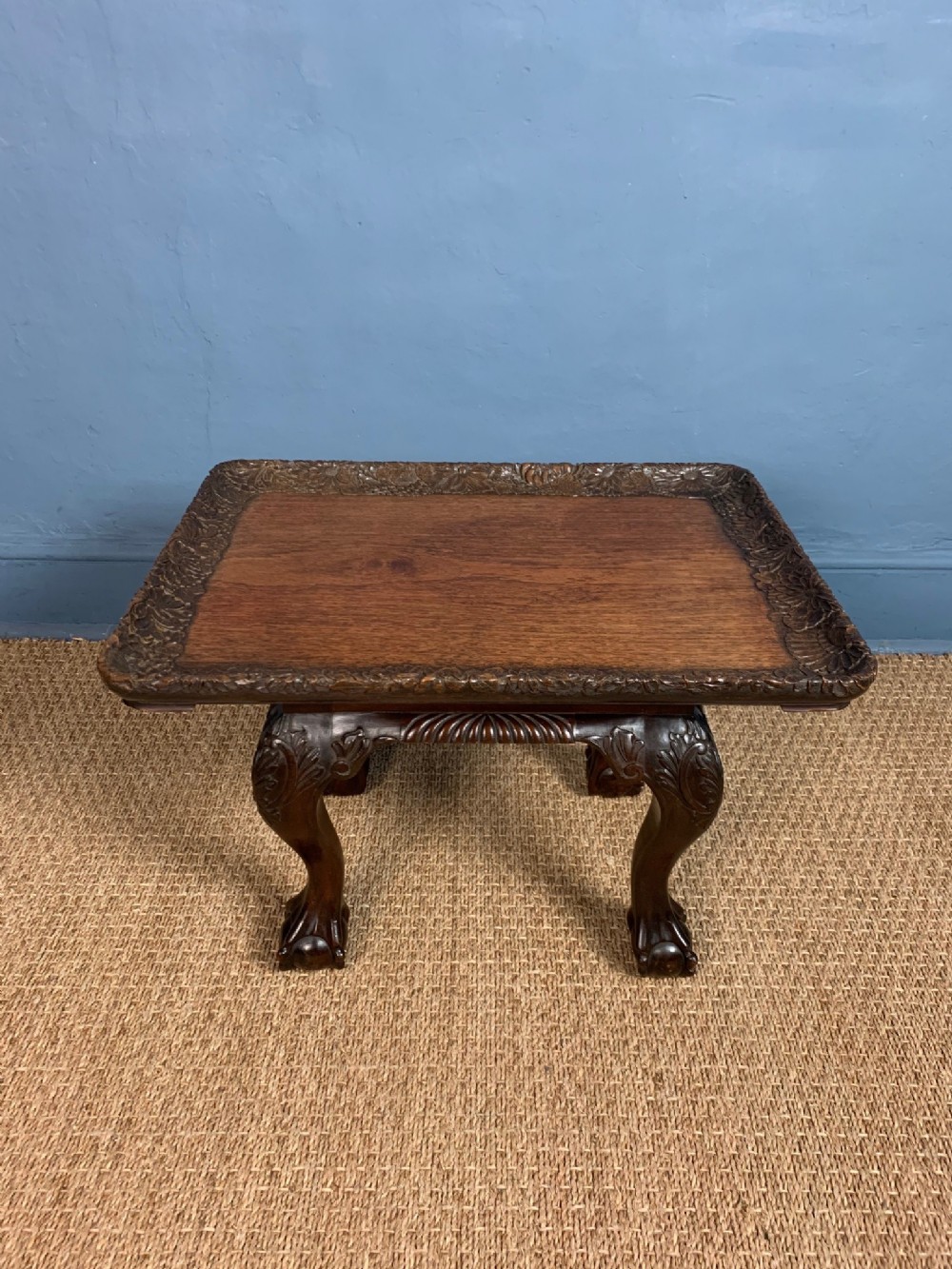 An Indian carved teak tray top table . Bombay circa 1910