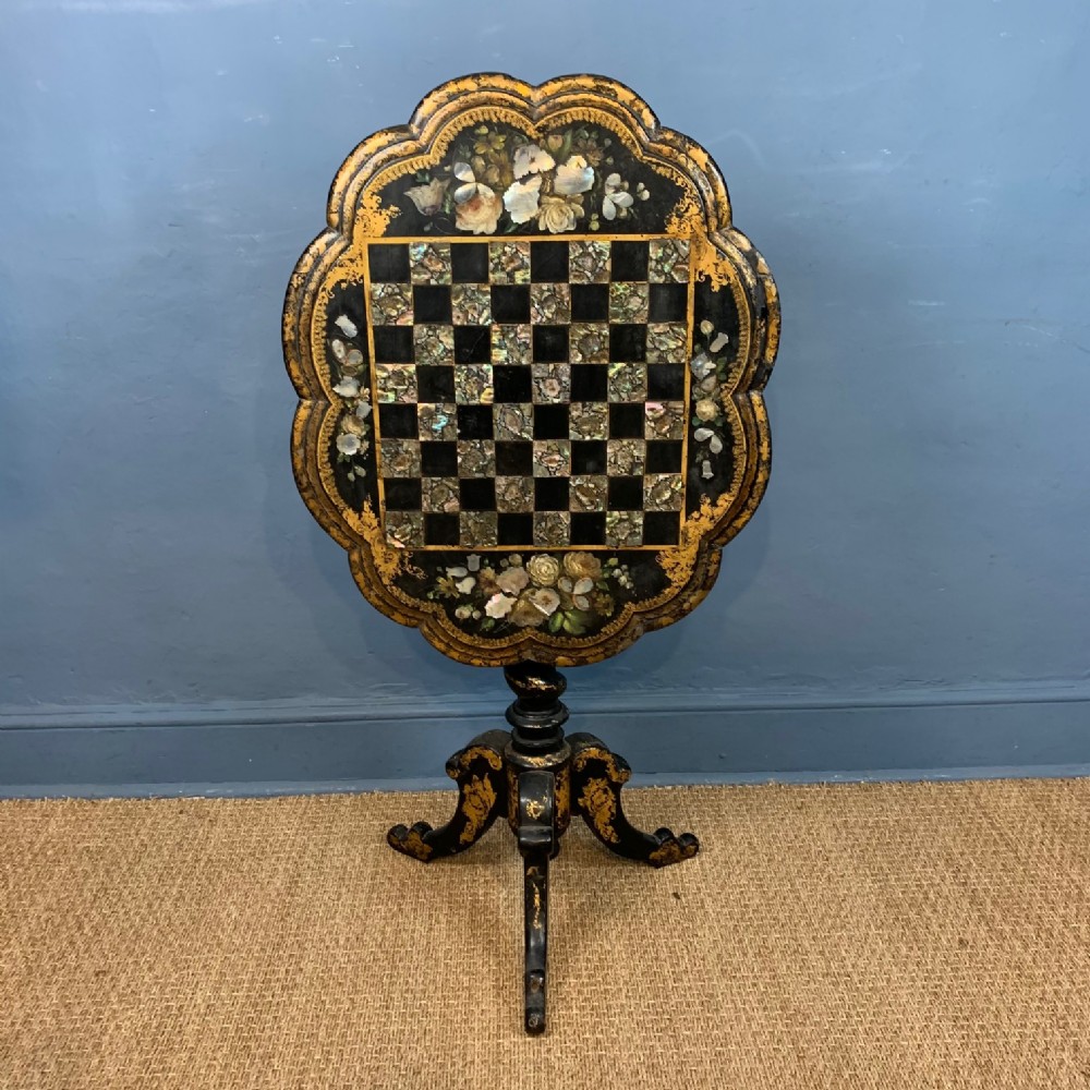 A Victorian papier-mâché chess table circa 1850 