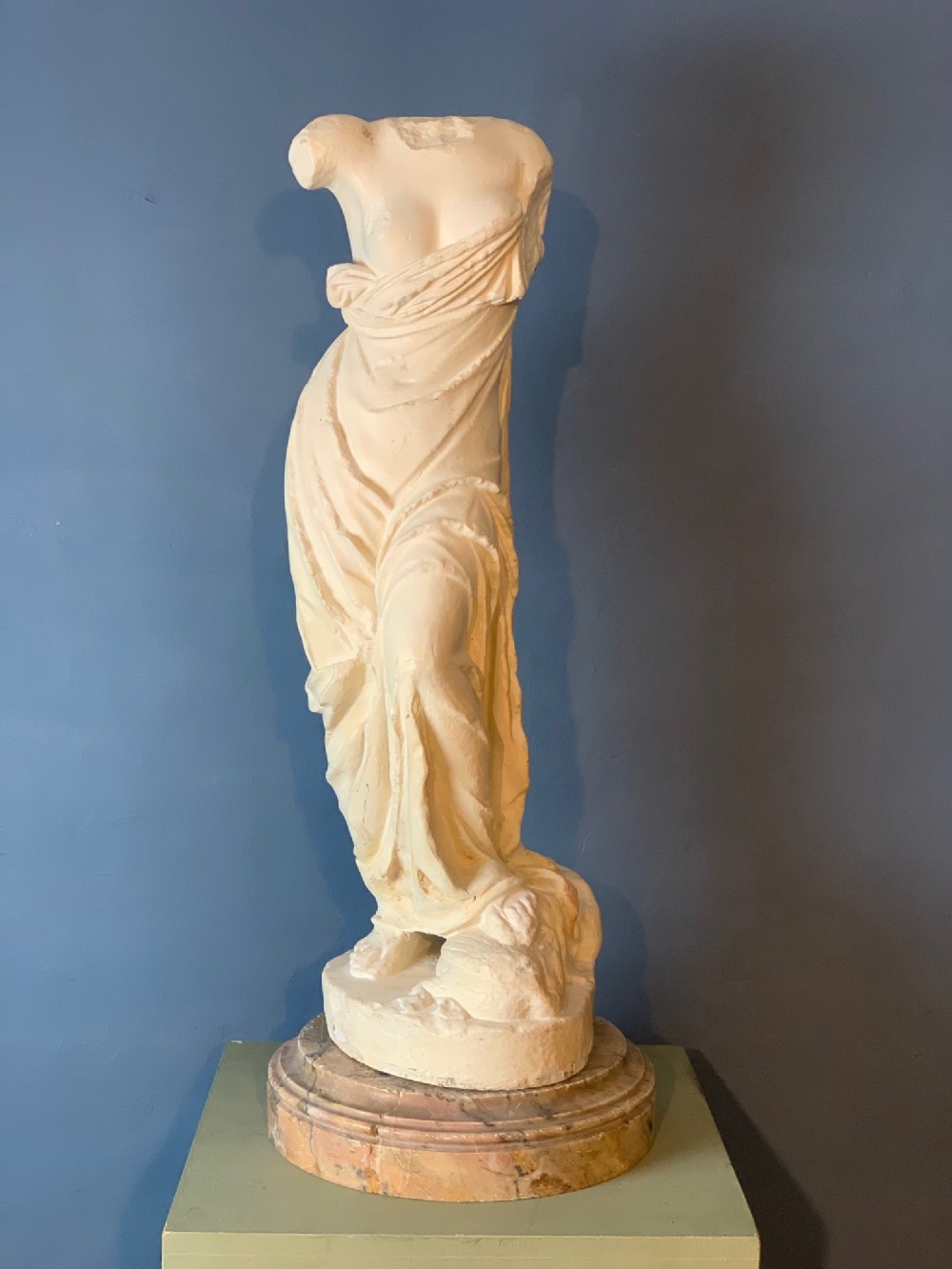 A large late 19th c Italian plaster sculpture of Aphrodite c 1890 on marble socle
