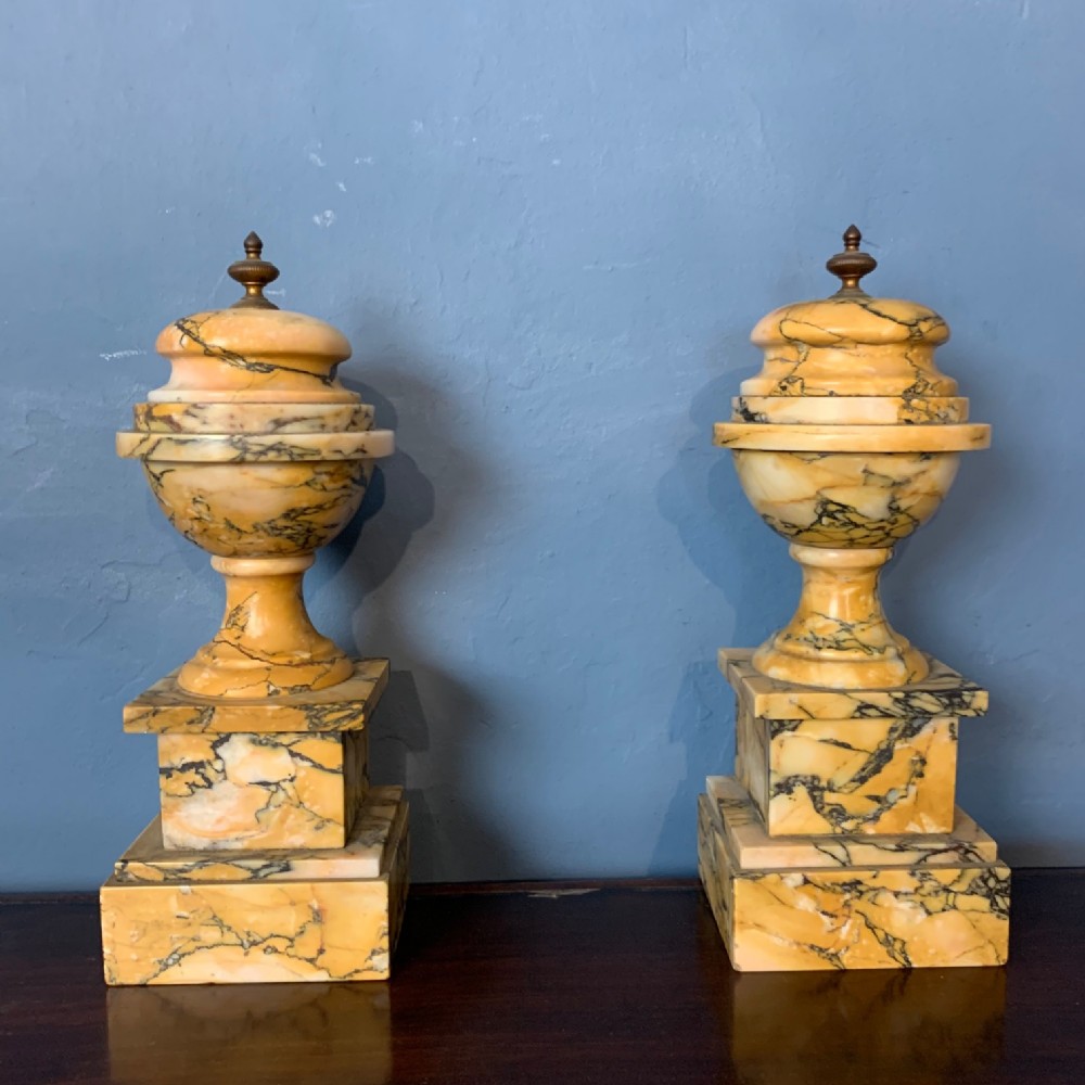 A pair of French Sienna Marble Urns and Covers circa 1870