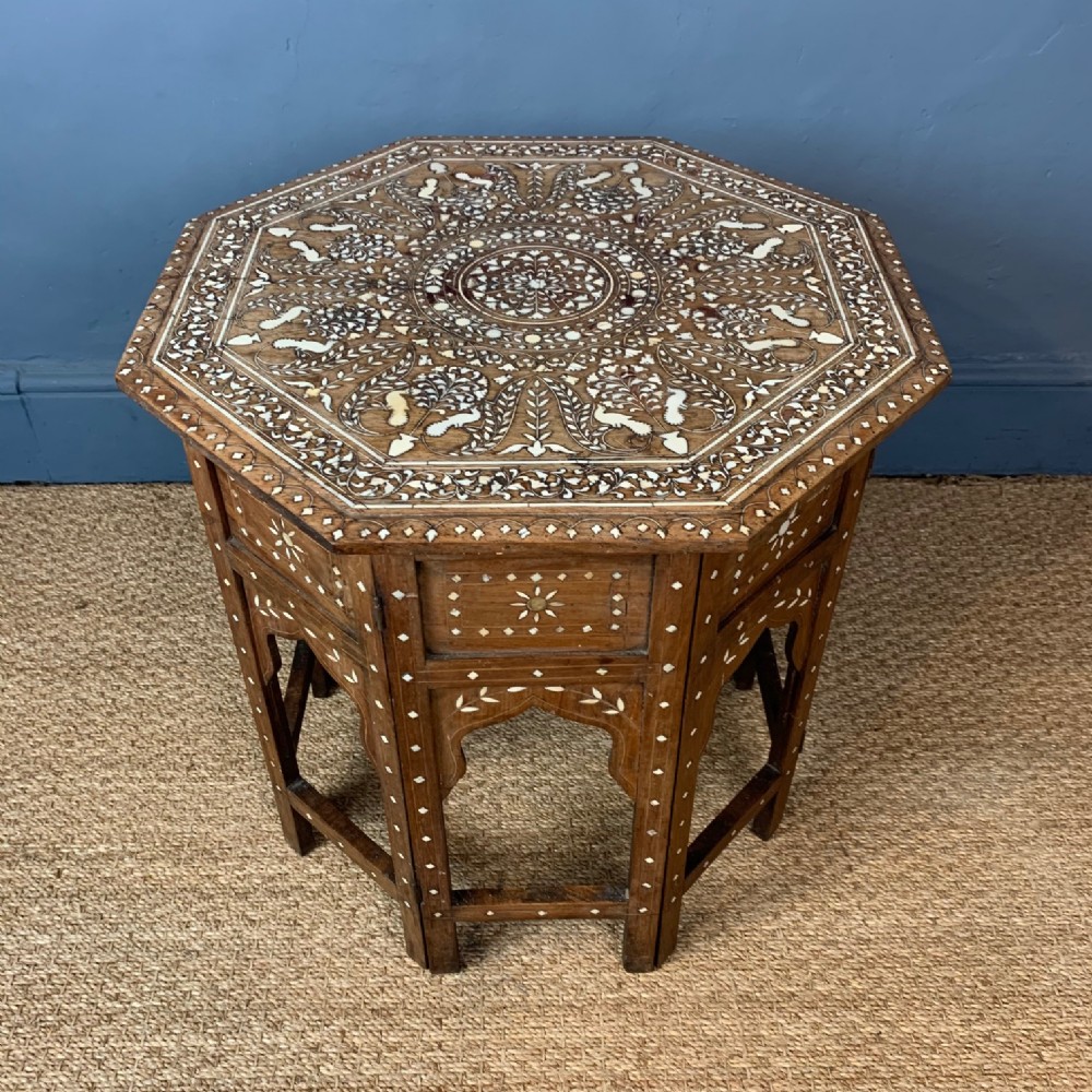 A Hoshiarpur bone inlaid shisham wood octagonal table Northern India circa 1890