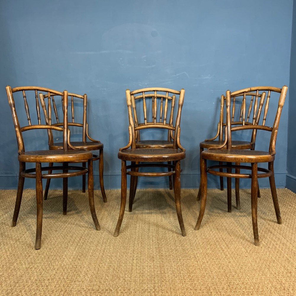 A set of 6 Austrian bentwood cafe chairs circa 1900 by Kohn of Vienna