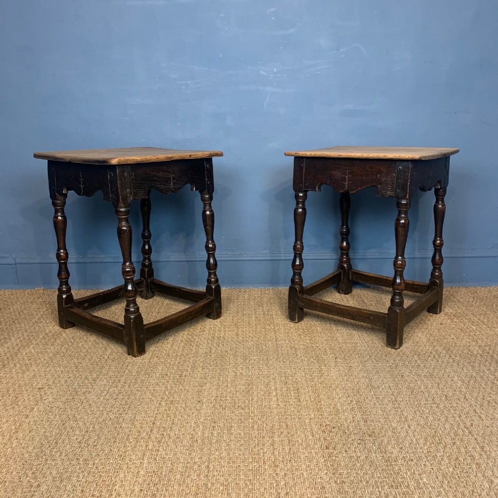 An unusual pair of 19th-century oak occasional tables in Charles 11 style 