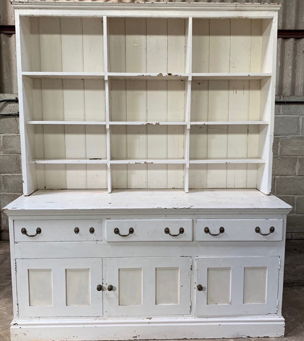 A large mid 19th century painted pine country house dresser 