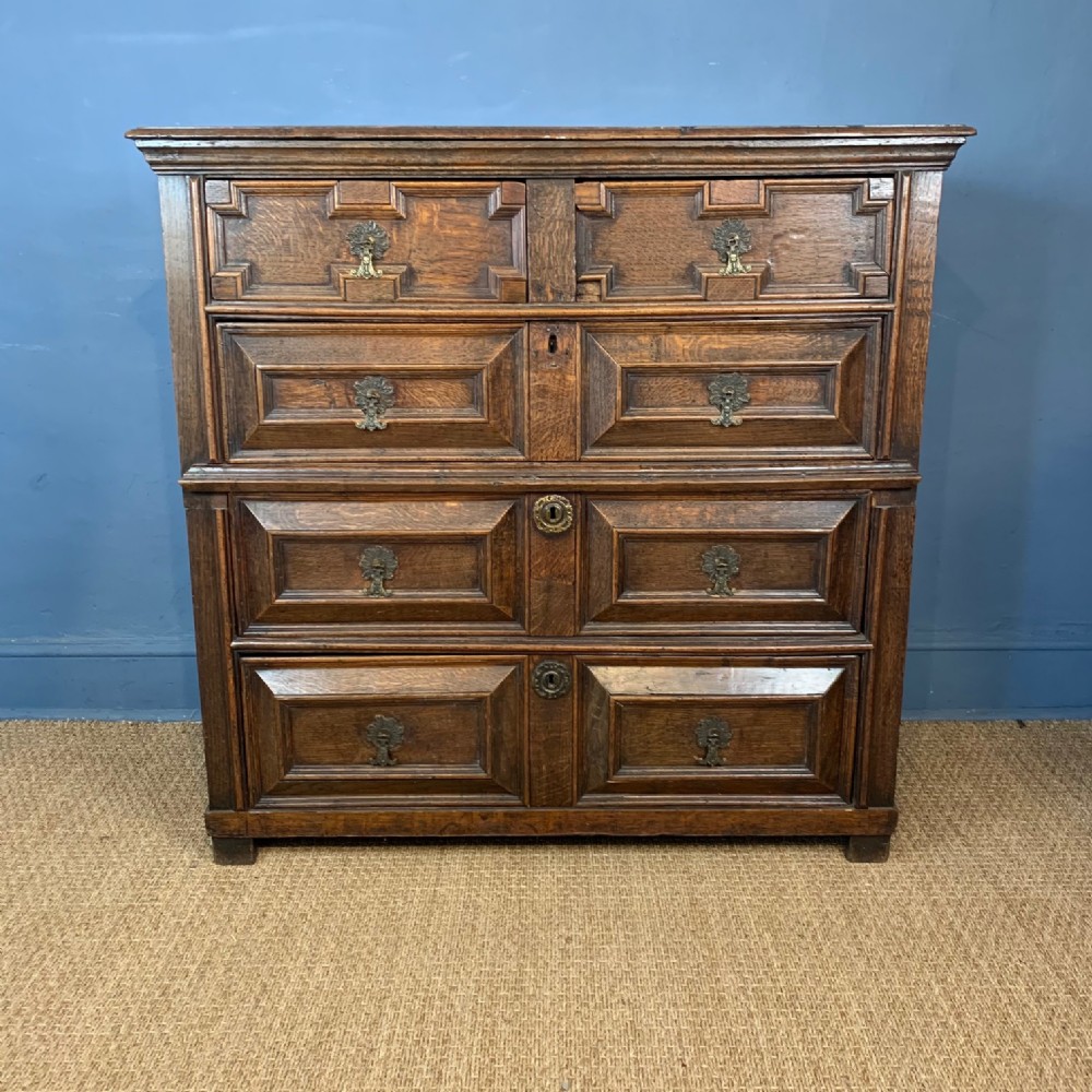 A Charles 11 oak geometric chest of drawers circa 1670