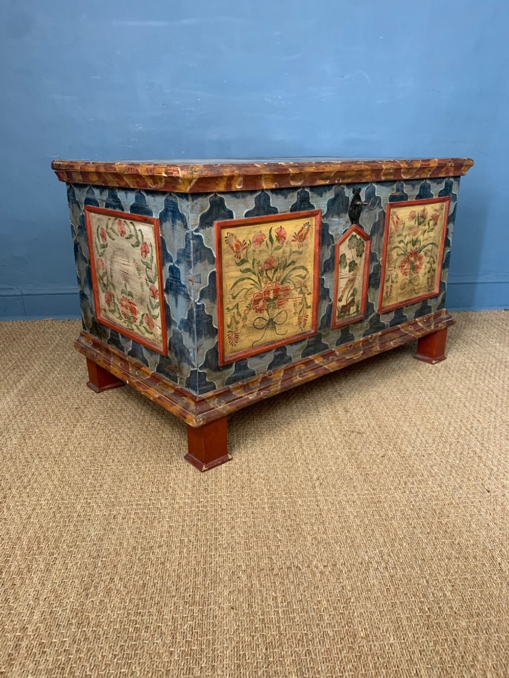 A 19th C Tyrolean painted marriage coffer dated 1891