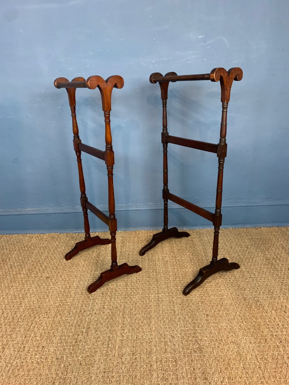 A matched pair of Victorian mahogany towel rails circa 1900