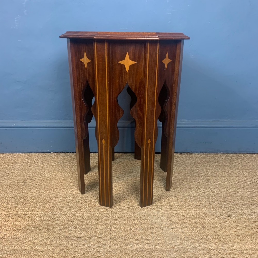 A Moorish design mahogany octagonal inlaid table attributed to Liberty and Co circa 1900