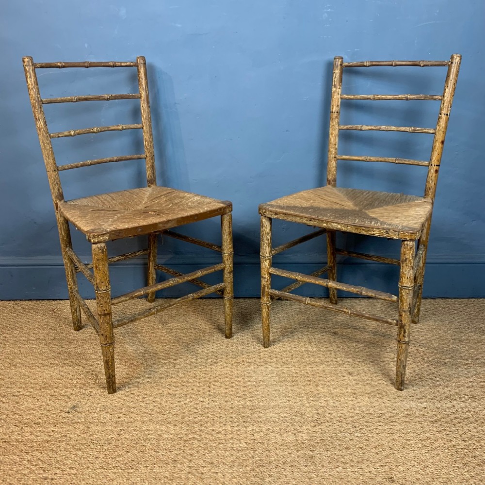 A pair of Regency faux bamboo side chairs circa 1820