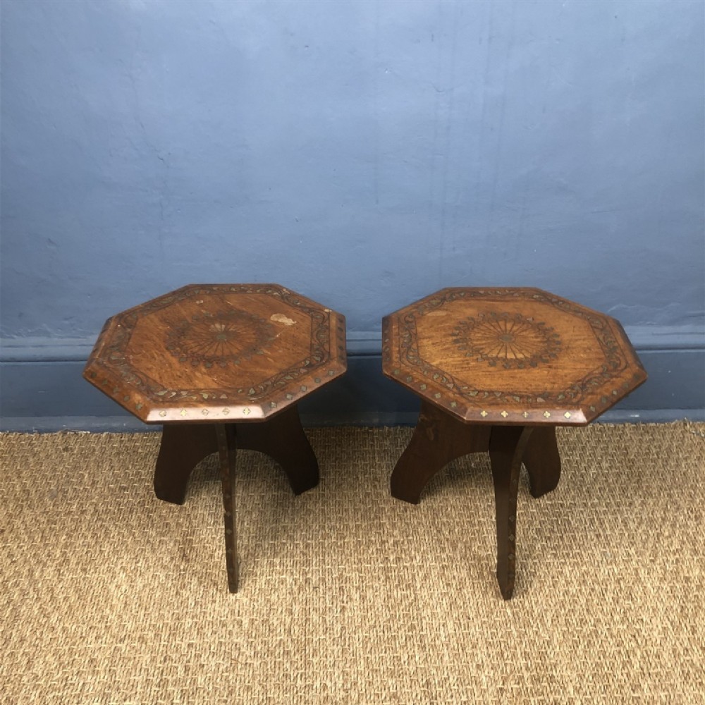A pair of small Indian folding hexagonal tables circa 1920