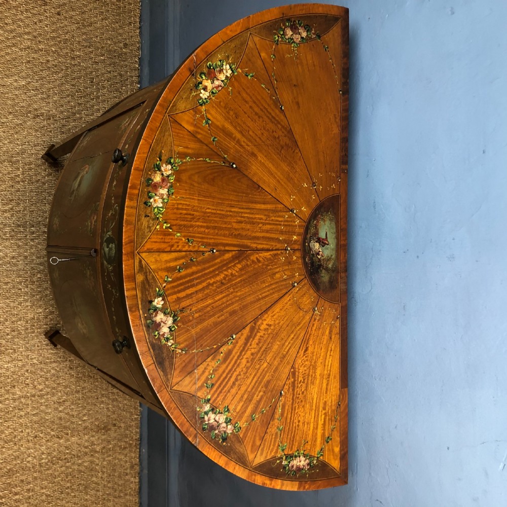 A late Victorian satinwood and painted demi lune commode circa 1890 View VII