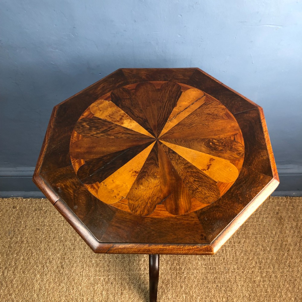 A mid 19th C oak and specimen wood tripod table circa 1860 View III