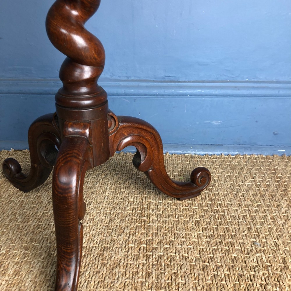 A mid 19th C oak and specimen wood tripod table circa 1860 View IV