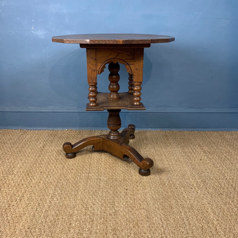 An unusual mid-Victorian pentadecagonal oak table, circa 1870