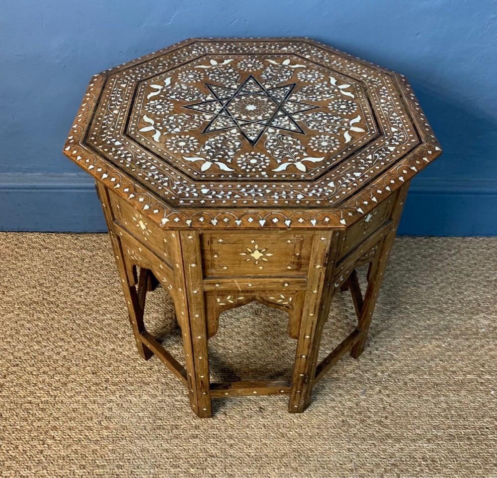 An octagonal Hoshiarpur bone inlaid shisham table. Northern India circa 1900