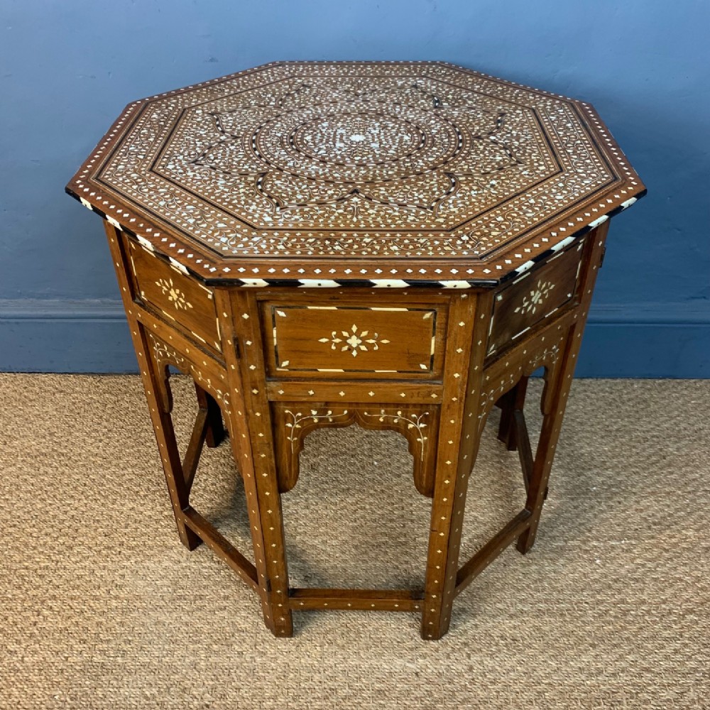 A large and fine Hoshiurpur octagonal bone inlaid table. Northern India circa 