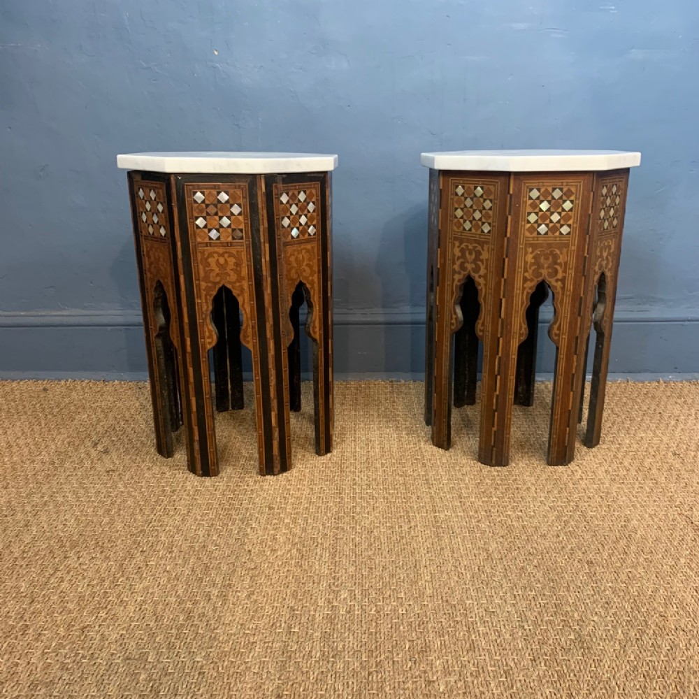 A matched pair of Syrian inlaid octagonal tables . Damascus circa 1900 
