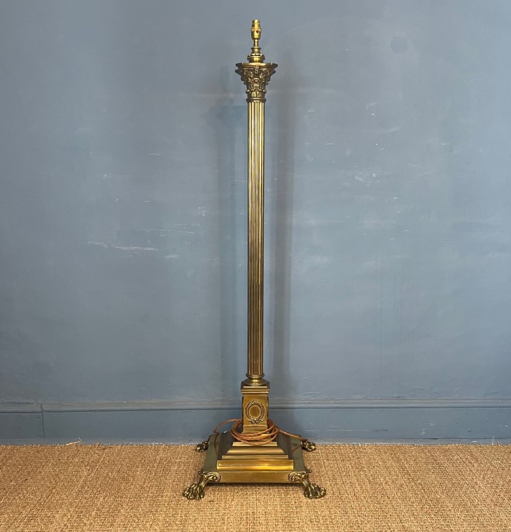 A large Edwardian brass Corinthian column standard lamp circa 1910 