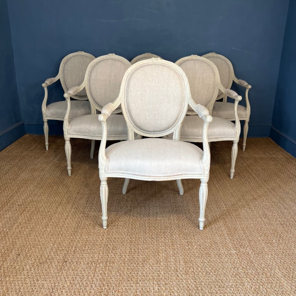A set of 6 George 111 painted armchairs circa 1770 attributed to Thomas Chippendale
