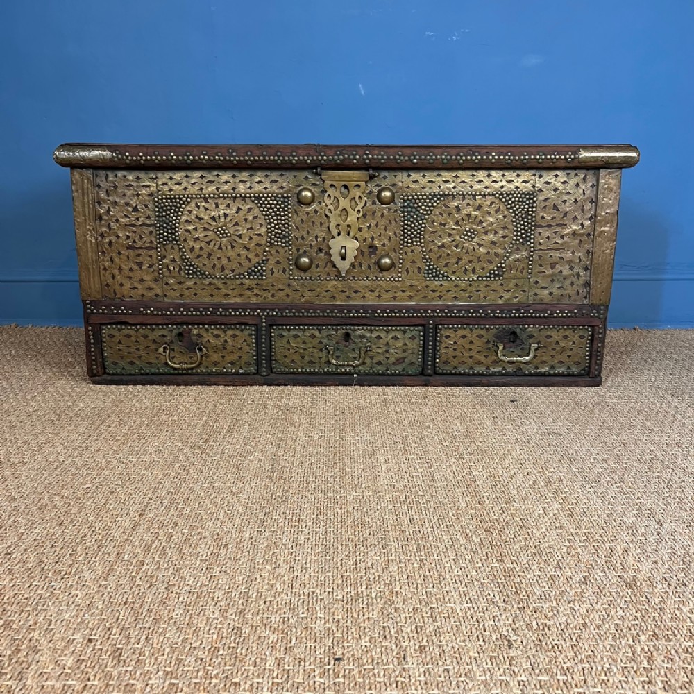 A late 19th Zanzibar coffer made of brass studded Shisham wood