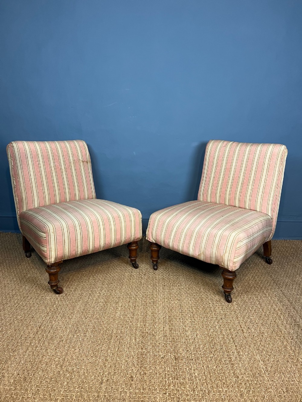 A pair of good-sized Victorian oak slipper chairs circa 1890