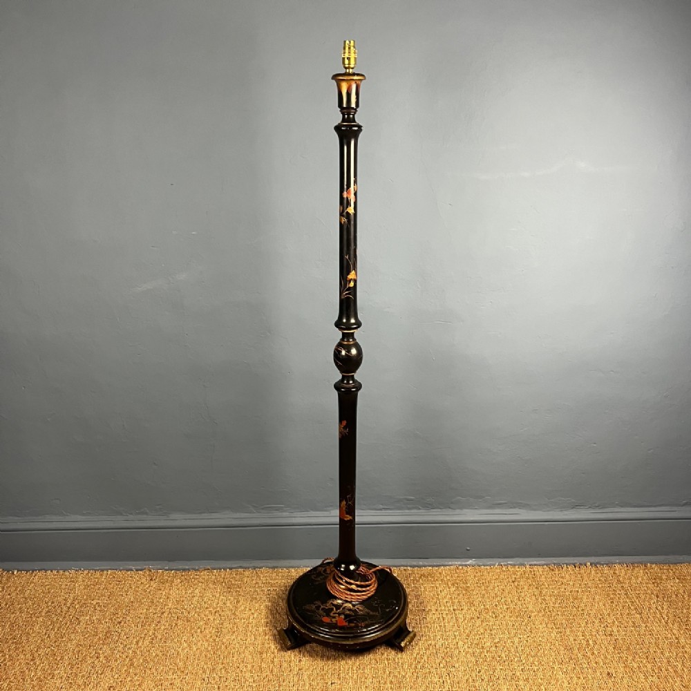 An Edwardian chinoiserie lacquer standard lamp circa 1910