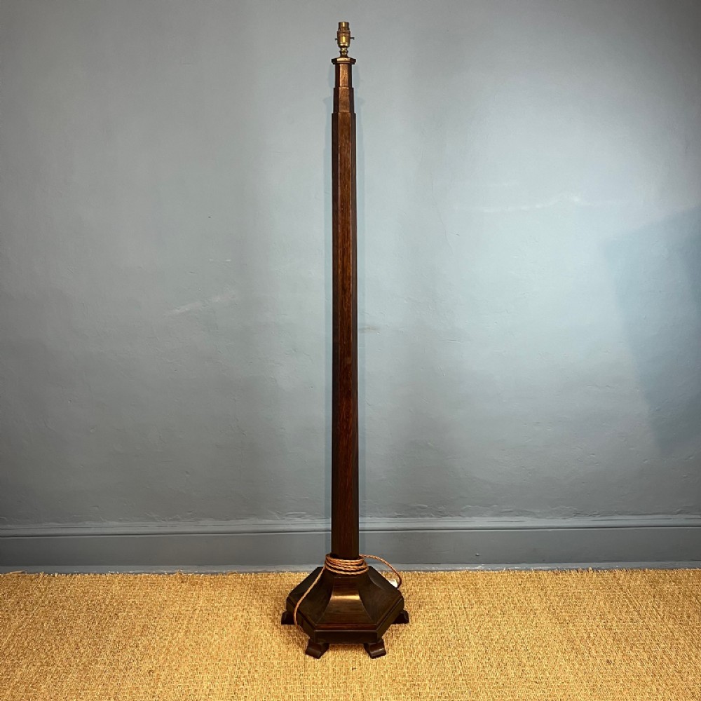 A Heals oak hexagonal standard lamp circa 1920 