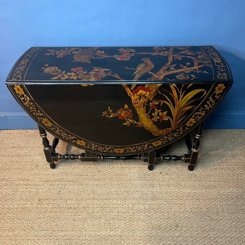 An unusual Edwardian chinoiserie lacquer drop-fap gateleg table circa 1910