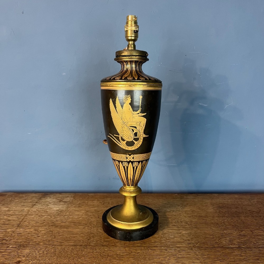 A Charles X tole and gilt classical lamp circa 1830 decorated with Grecian 