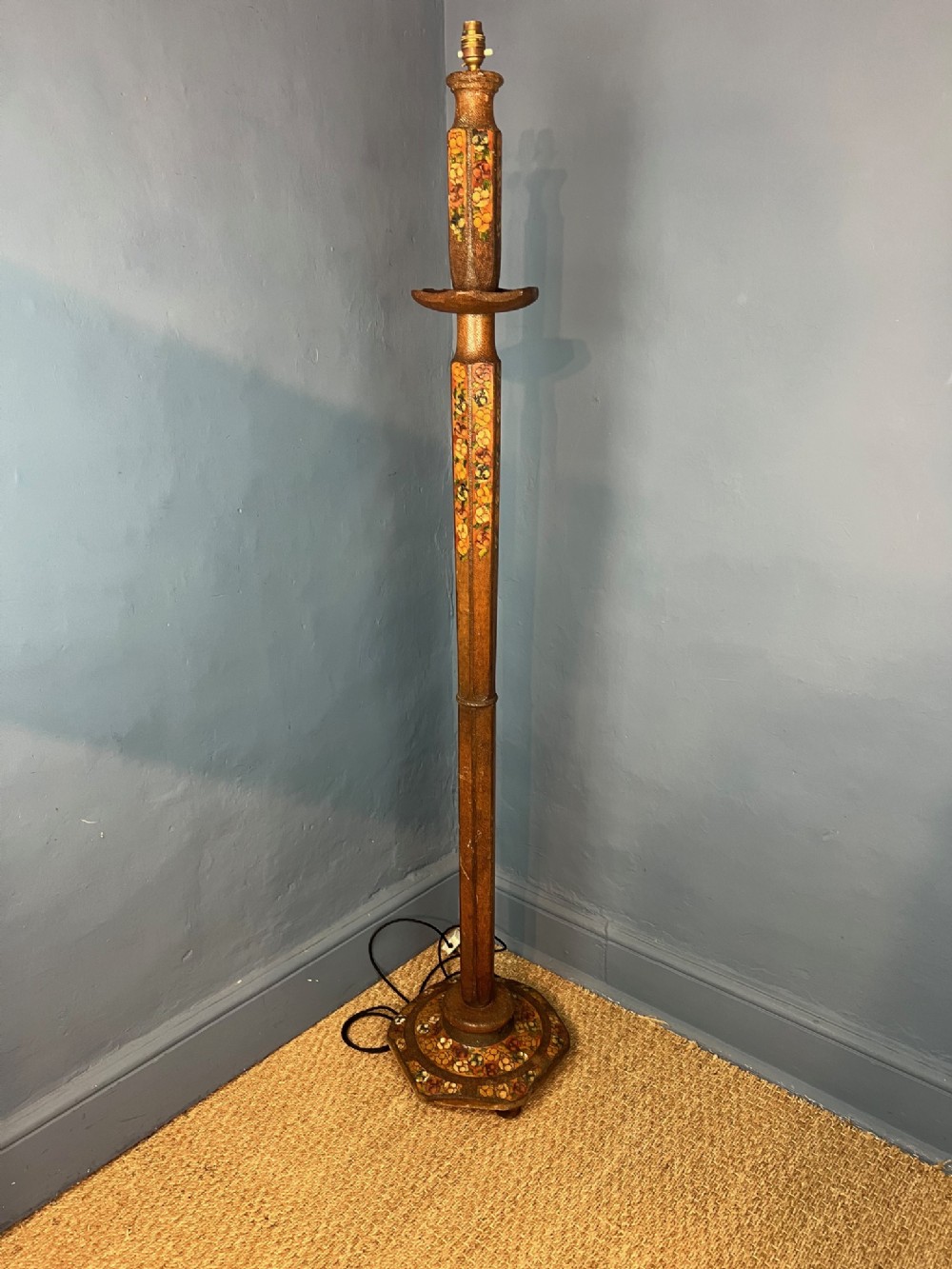 A Kashmiri painted standard lamp circa 1930 