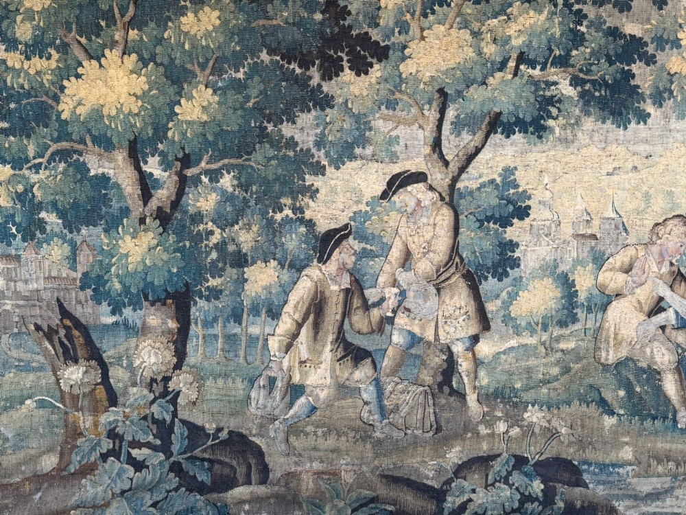 An enormous late 17th c Louis IV Aubusson Verdure Tapestry circa 1690 in excellent original condition uncut and in its original borders. View II