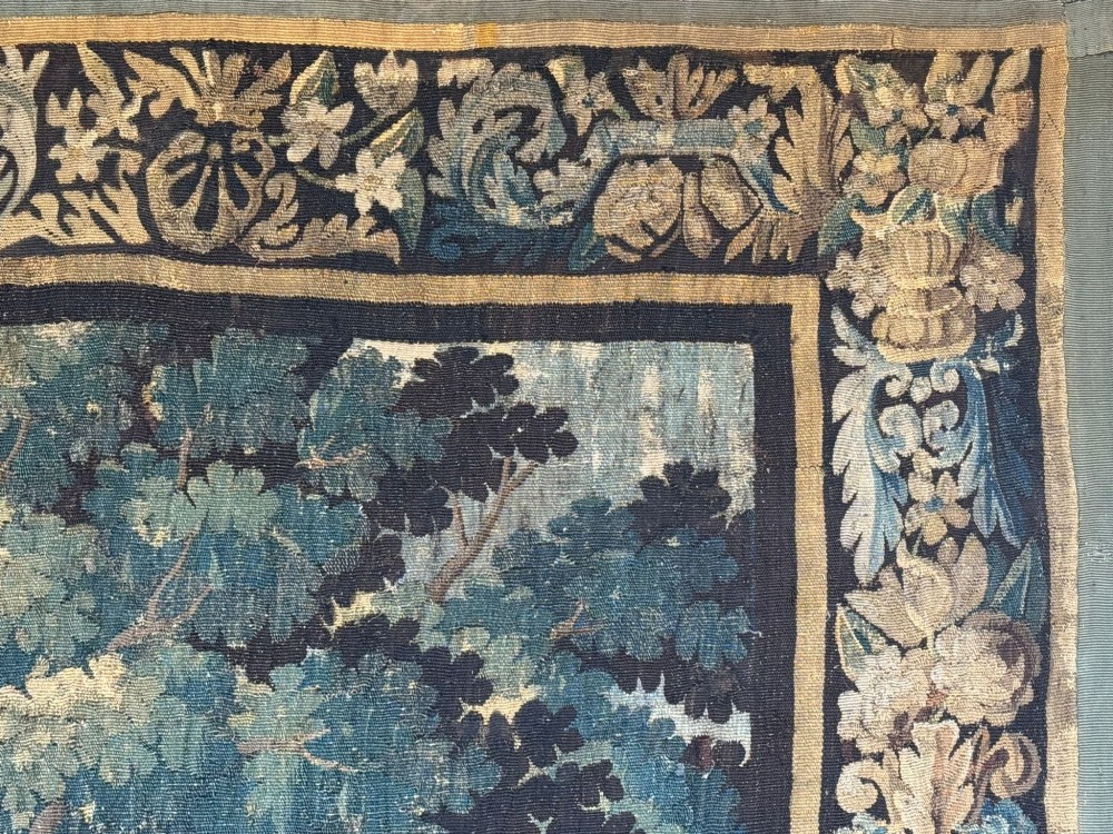 An enormous late 17th c Louis IV Aubusson Verdure Tapestry circa 1690 in excellent original condition uncut and in its original borders. View III