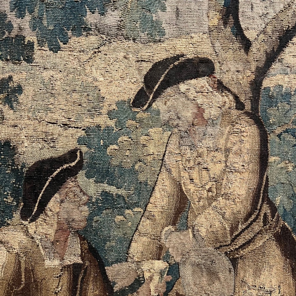 An enormous late 17th c Louis IV Aubusson Verdure Tapestry circa 1690 in excellent original condition uncut and in its original borders. View IV