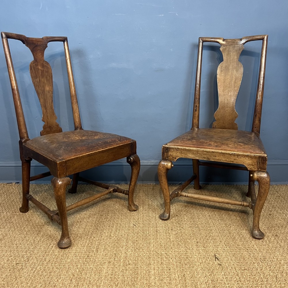  A pair of George 1 walnut side chairs circa 1720