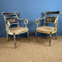 A PAIR OF REGENCY PAINTED ELBOW CHAIRS CIRCA 1820
