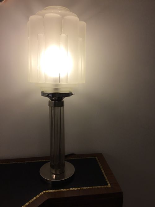 A Striking Art Deco, Glass and Chrome Table Light by Kaza, France.