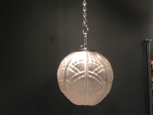 A Large Art Deco Pendant Light and Chrome Chain