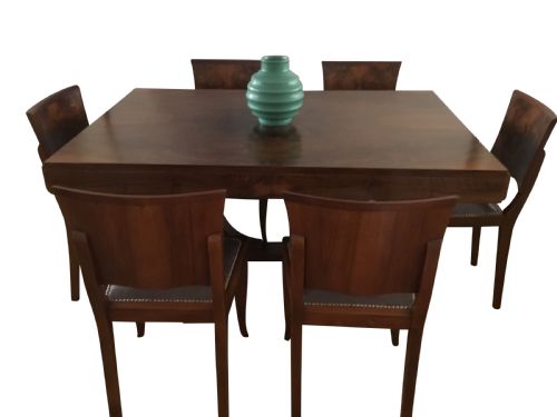 A French Art Dining Room Table and Six Chairs