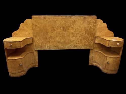 Art Deco Headboard and Attached Bedside Tables by Harry and Lou Epstein