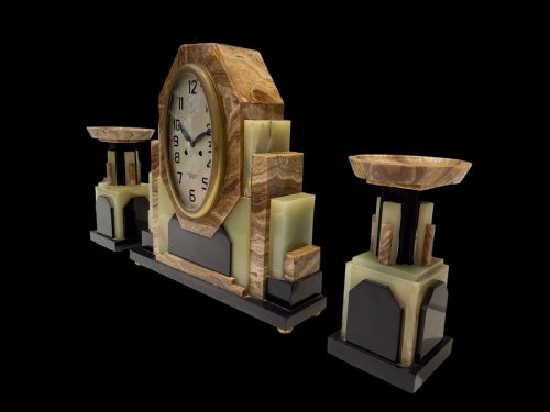 fig 2. A French Art Deco Clock with its pair of matching garnitures