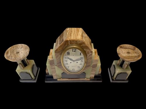 fig 1. A French Art Deco Clock with its pair of matching garnitures