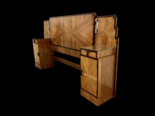 fig 1. Art Deco Bed with attached Bedside Cabinets