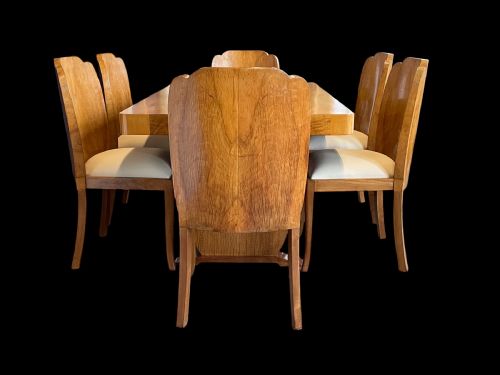 ART DECO DINING TABLE AND SIX CHAIRS